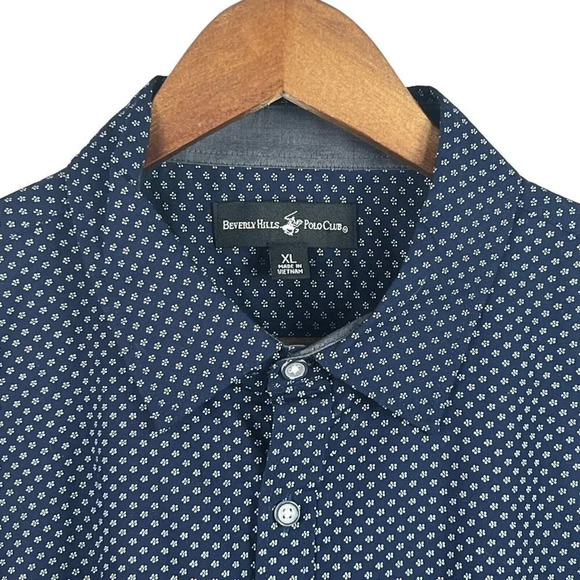 Beverly Hills Polo Club Button Up Shirt Men's XL Long Sleeve Blue Floral Cotton - Picture 2 of 7